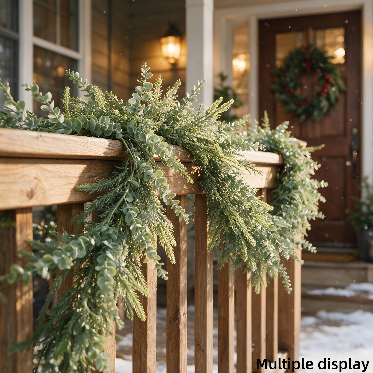 TEMU Artificial Frosted Norfolk Pine With Eucalyptus Vines, Suitable For Indoor Decor, Railing Wrap Decoration, Hanging Decor, Wedding Greenery