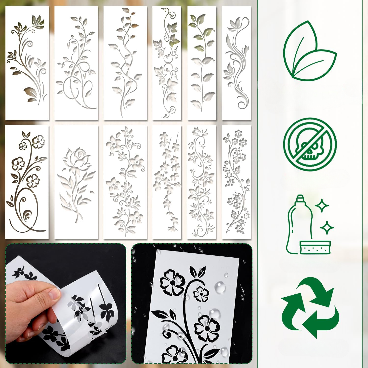 TIESOME 12 Stencil Foglie Di Vite Per Pittura – Riutilizzabili, 30x11cm E 30x7cm, Per Legno Pareti Mobili Fai Da Te