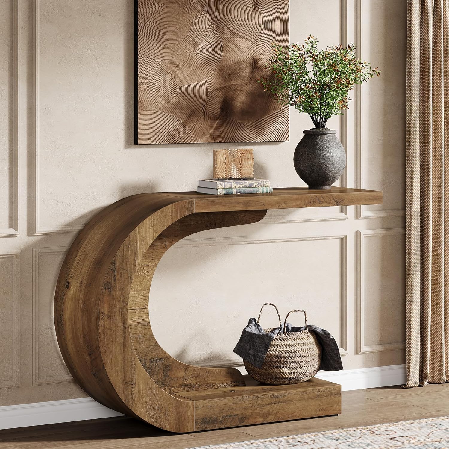 Image of 43.3" Modern Console Entryway Table With Storage, Farmhouse Rustic Behind Couch Sofa Table For Living Room, Hallway, Entry, Entrance, Foyer, Easy Assembly, Brown
