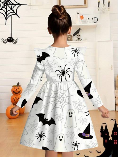 halloween new autumn fashion cool cartoon figure lace sleeve dress holiday spring autumn birthday festival halloween christmas random print suitable for casual sports outdoor