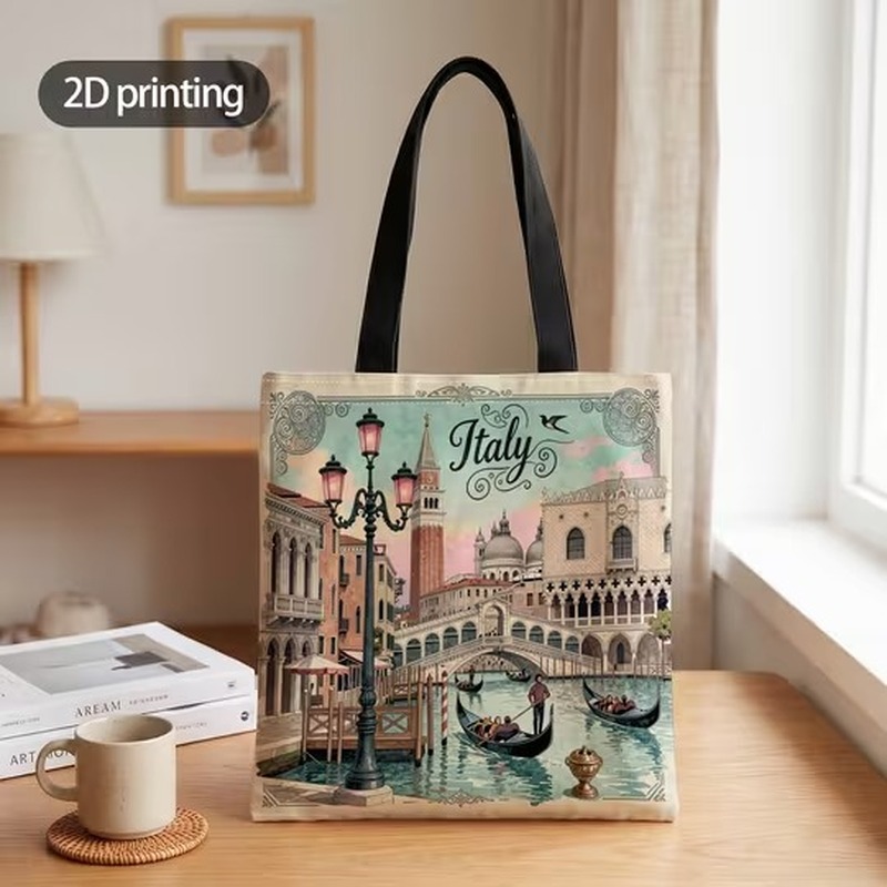 TEMU 1 pz [Borsa Tote] Borsa Tote Grande Capacit� con Stampa Vintage Italiana, Adatta per Shopping, Uscite , Breve Viaggi, Vestibilit� Stile Vintage,