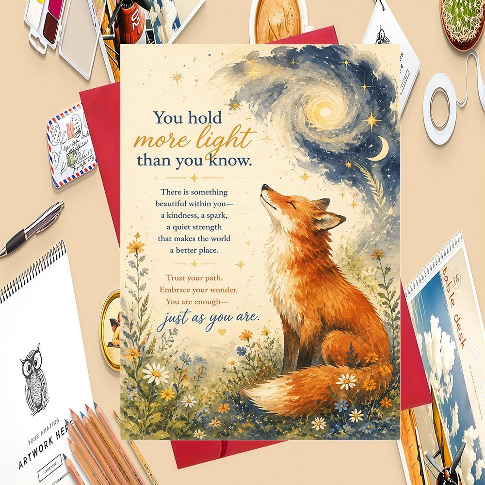 TEMU 1 lot Carte de vœux sur le thème du renard inspirant pour adultes, idéale pour encourager et en toute occasion