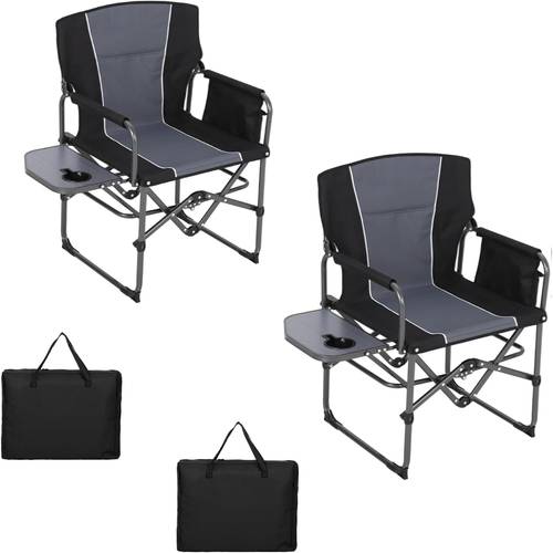 lot de 2 chaises de réalisateur pliantes surdimensionnées très résistantes avec table dappoint, pochette de rangement et porte-gobelet - mobilier dextérieur portable adapté pour le camping, la plage, - , les événements air - chaises avec porte-gobelets, rangement et table
