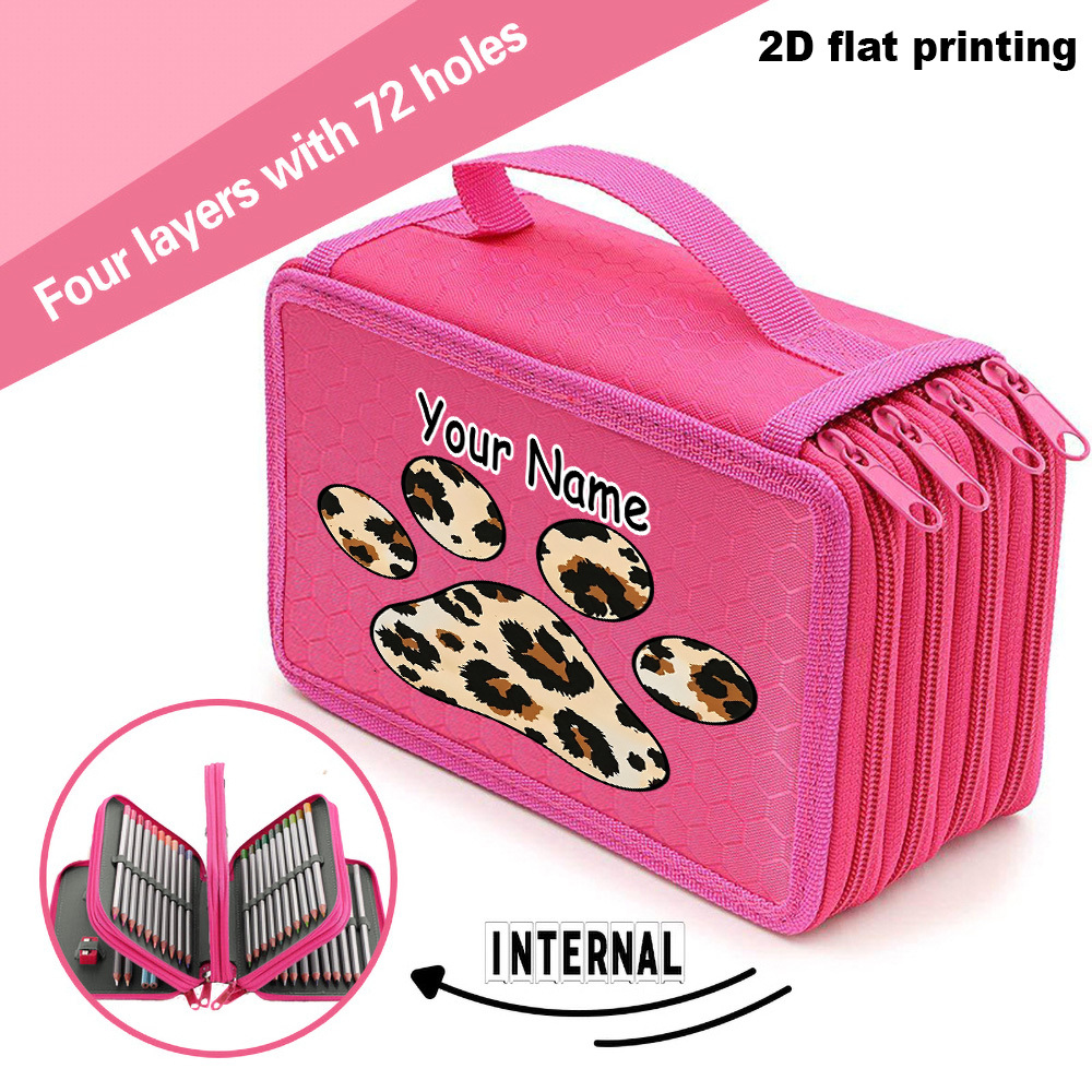 TEMU 1pc Customizable Pencil Case Suitable For School & Office, Leopard Print & Paw Print Pouch With Name/, Stationery Holder For,,, Daily Storage