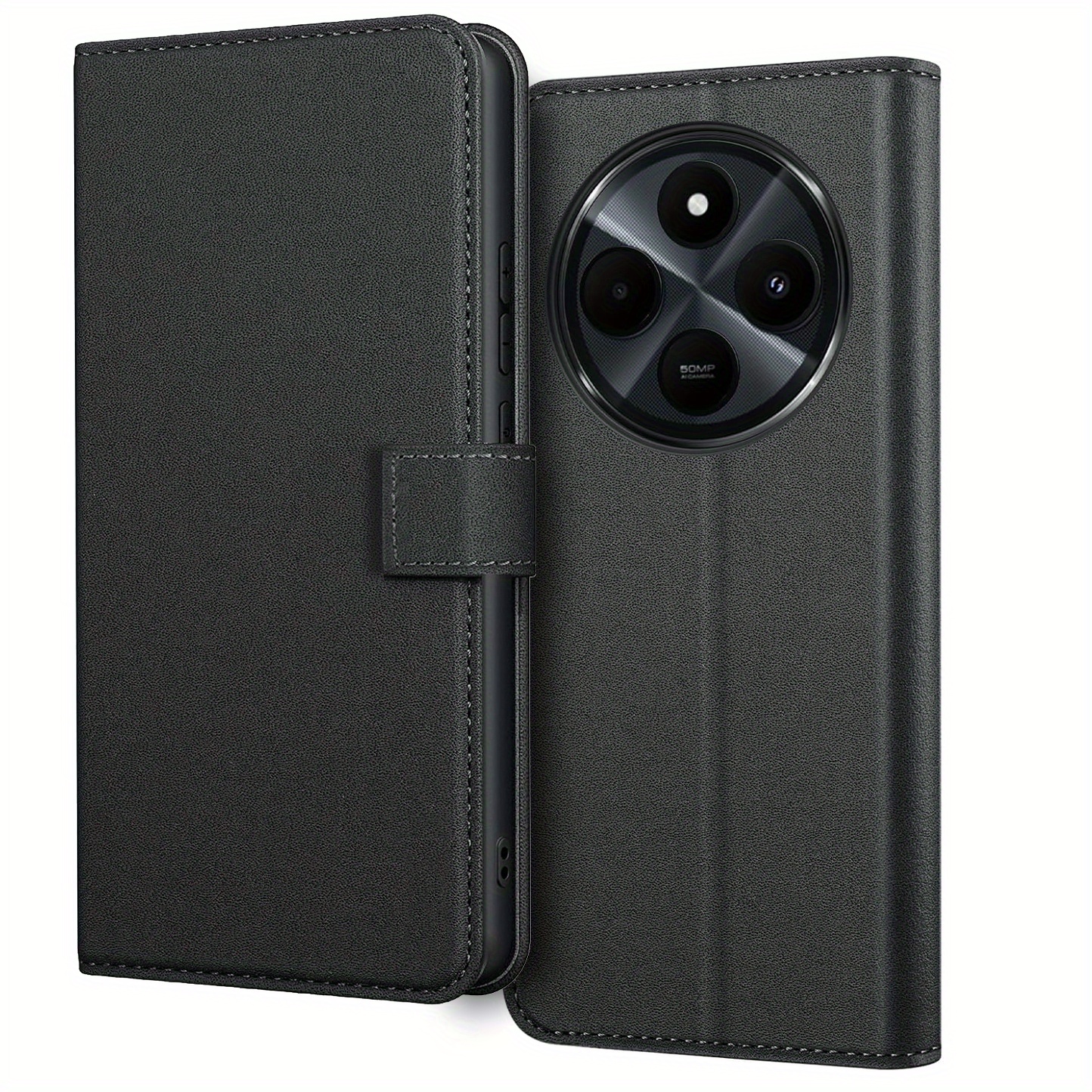 TEMU Phone Case - Protective Phone Case Cover For Xiaomi Redmi 14c / Poco C75, Featuring A Kickstand, Faux Leather, Card Slot, And A