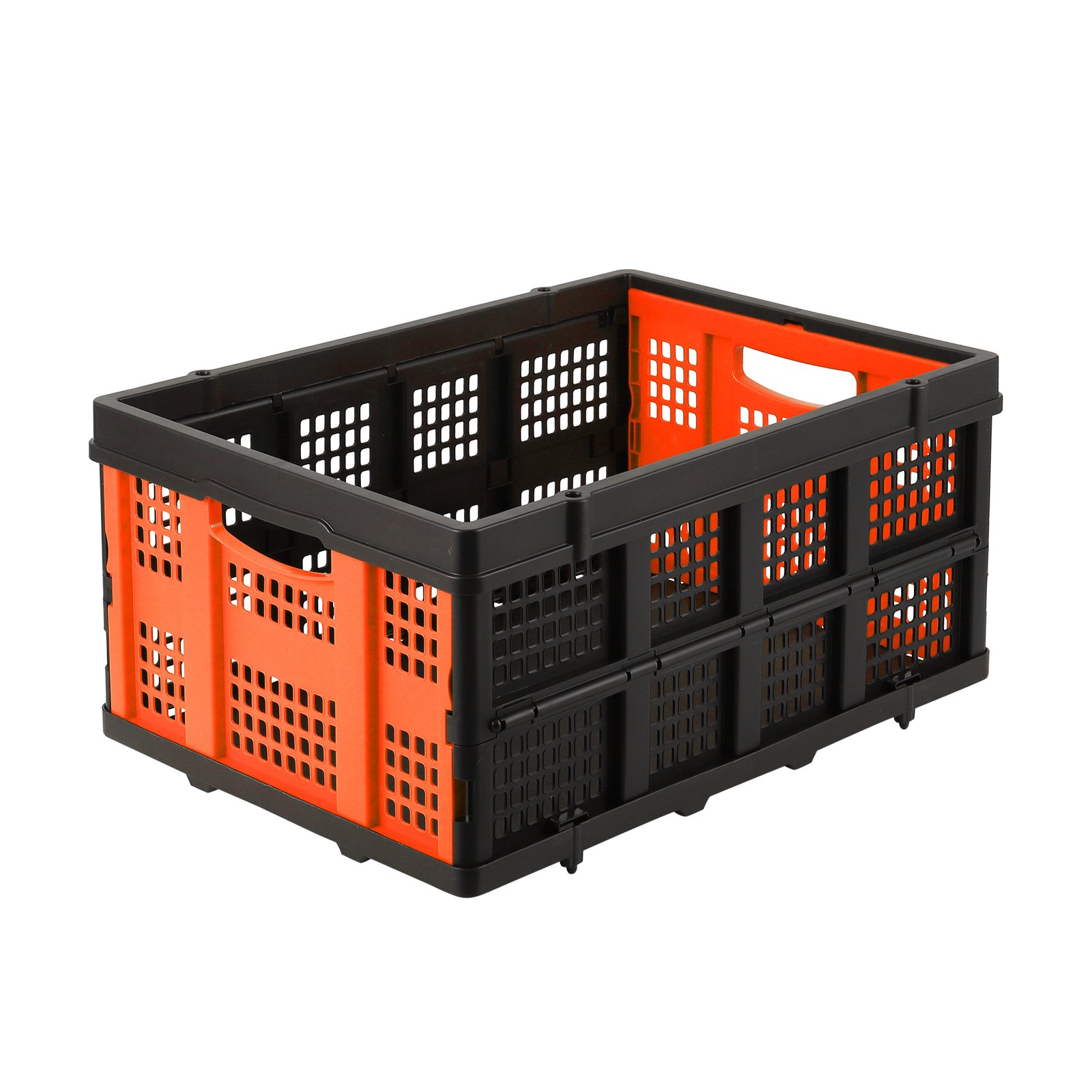 Heavy Duty Plastic Storage Bins 55l, Stackable Foldable Crates For Garage & Tools Organization, Large Collapsible Moving Tote Box With Handles, Orange, 40x 55x 25cm, Shelf Baskets