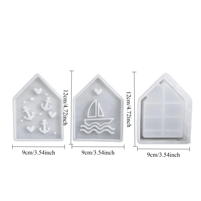 Image of 3pcs Summer Navigation Series Anchor Sailboat House Gypsum Silicone Mold For Desktop Ornaments Holiday Gifts - Diy Candle Making Mold
