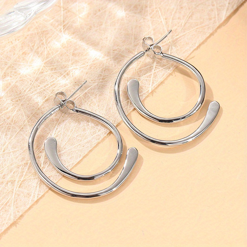 Women's Double Layered Open Hoop Earrings, Minimalist Geometric Style