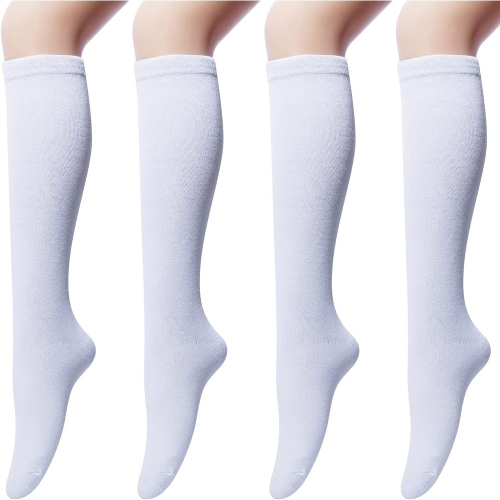 TEMU 4 Pairs Women's Knee-high Socks - Breathable, Comfortable, Solid Color, Knit Casual Socks For , Commuting, And Sports - 80%, 20% Polyester, Spring/autumn