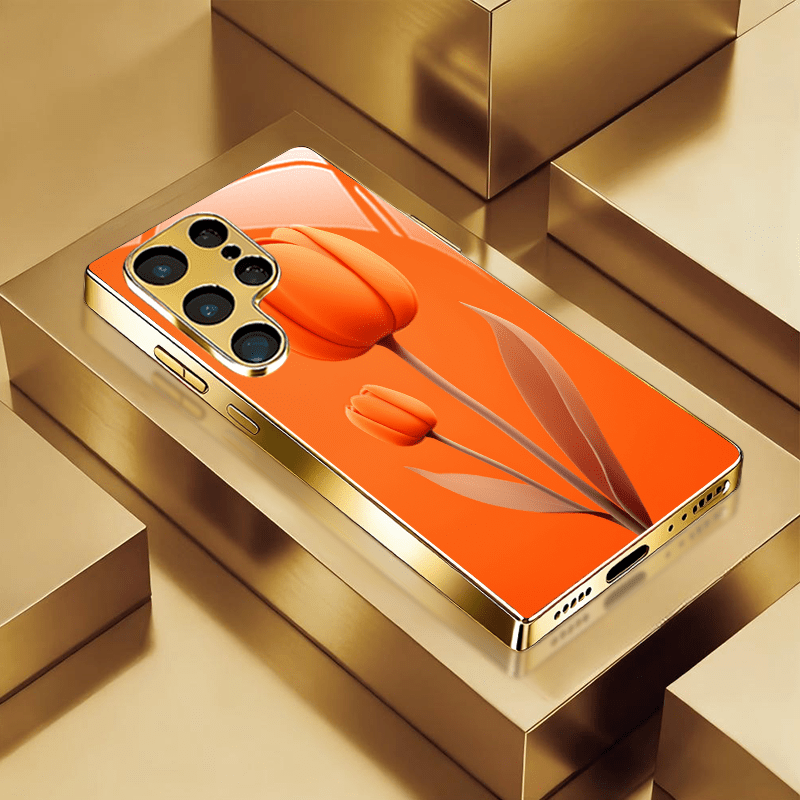 TEMU Phone Case: Orange Tulip Light Luxury Electroplated Phone Case, Suitable For S26/s26 Plus/s26 Ultra/s25/s24/s23/s22/s21/s20/note 20/note 10/note