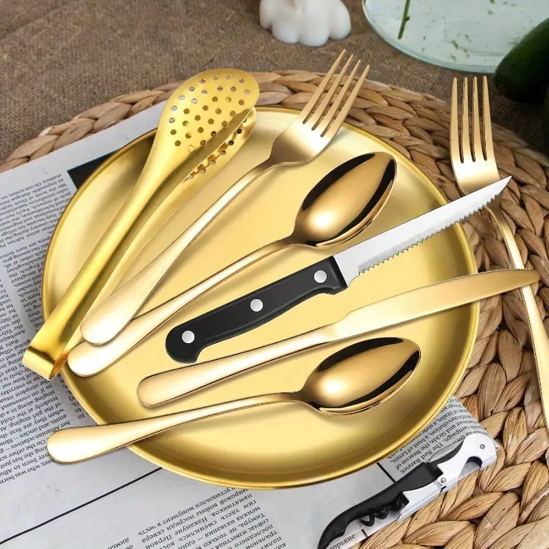 camping silverware kit cutlery organizer utensil picnic set stainless steel plate spoon clip and serrated knife wine opener fork napkin hiking camp kitchen bbqs non food contact Product details 5