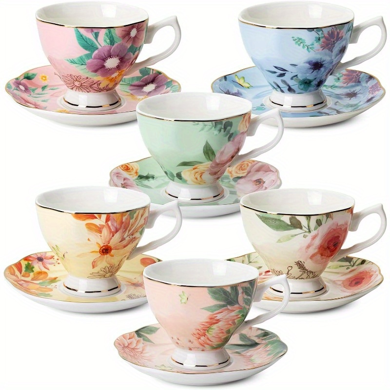 btat floral tea cups and saucers set of 6 8oz porcelain tea cups set of 6 pastel flower   with   dishwasher safe, tea cup and spoon set, porcelain tea cup, chinese tea ware, tea spoon set, tea cup set with spoon, home dining,  , elegant saucers,  , durable saucer,  , saucer set, tea accessories, home  ,  , coffee bar accessorie, coffee spoon, coffee scoop Product details 0