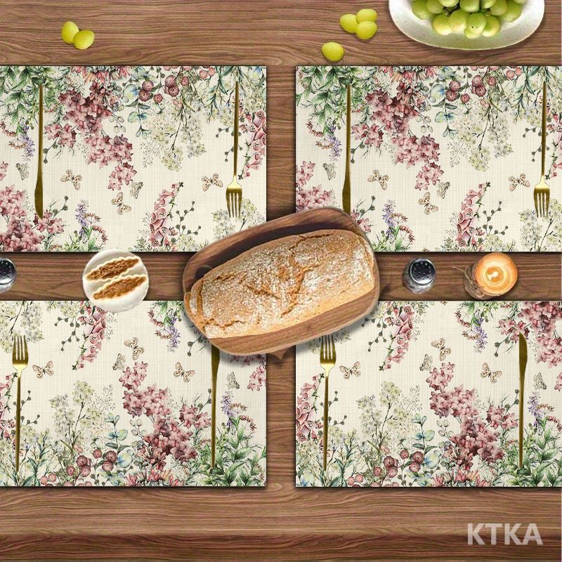 4 6pcs floral butterflies pink white green patterned placemats heat resistant and non slip placemats   weddings birthdays banquets as well   and dining room decor