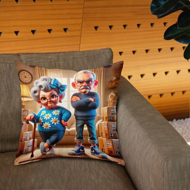 1pc   grandma and grandpa cartoon print pillow cover hypoallergenic polyester machine washable zippered soft knit fabric   for bed sofa chair double sided no insert details 0