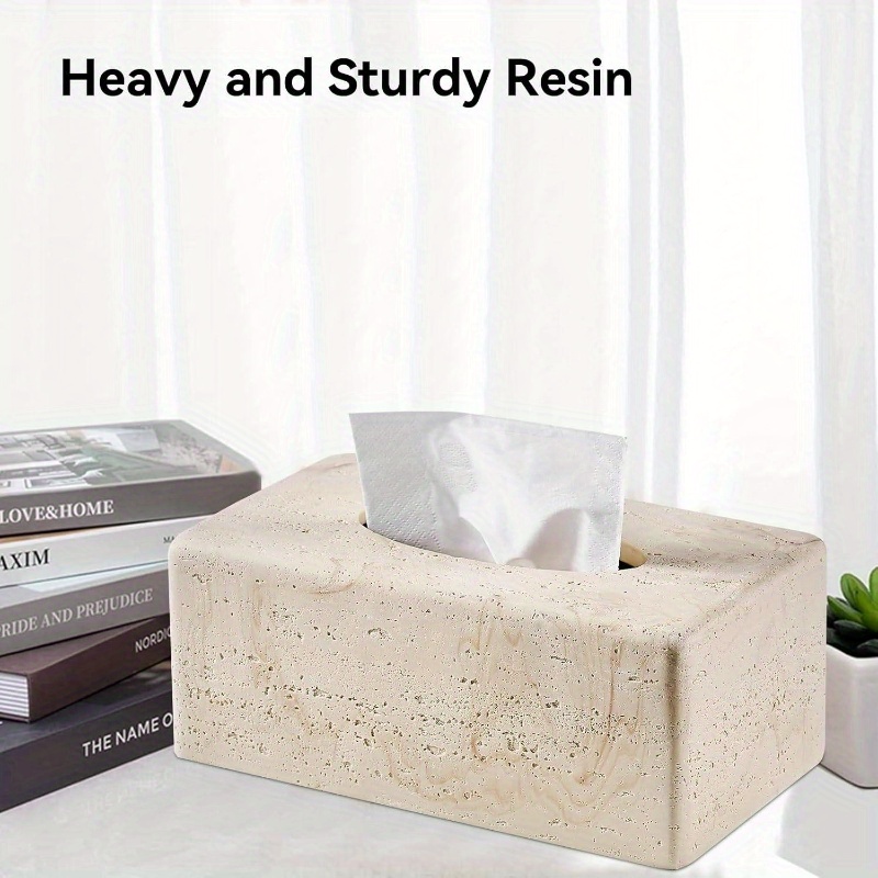 natural   textures tissue box cover - heavy-duty resin rectangular bathroom countertop organizer, 4-inch height, beige marble design for home decor, office, or bedside table, durable & stylish storage solution, bathroom decor and accessories, office accessory, modern decor,  , textured surface, sturdy construction, home organizers, minimalist decor,   material, office workers, decorative cube holder, fall home decor with burlap texture design Product details 5