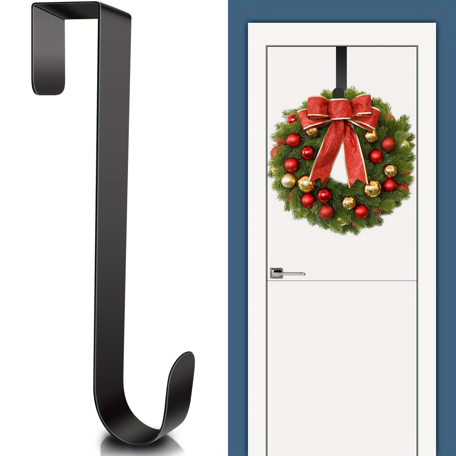 TEMU 1pc 12" Metal Wreath Door Hanger With -the-door Hooks - Durable Holiday Decor For Thanksgiving, Christmas, Welcome Sign, Front Door Decorations,
