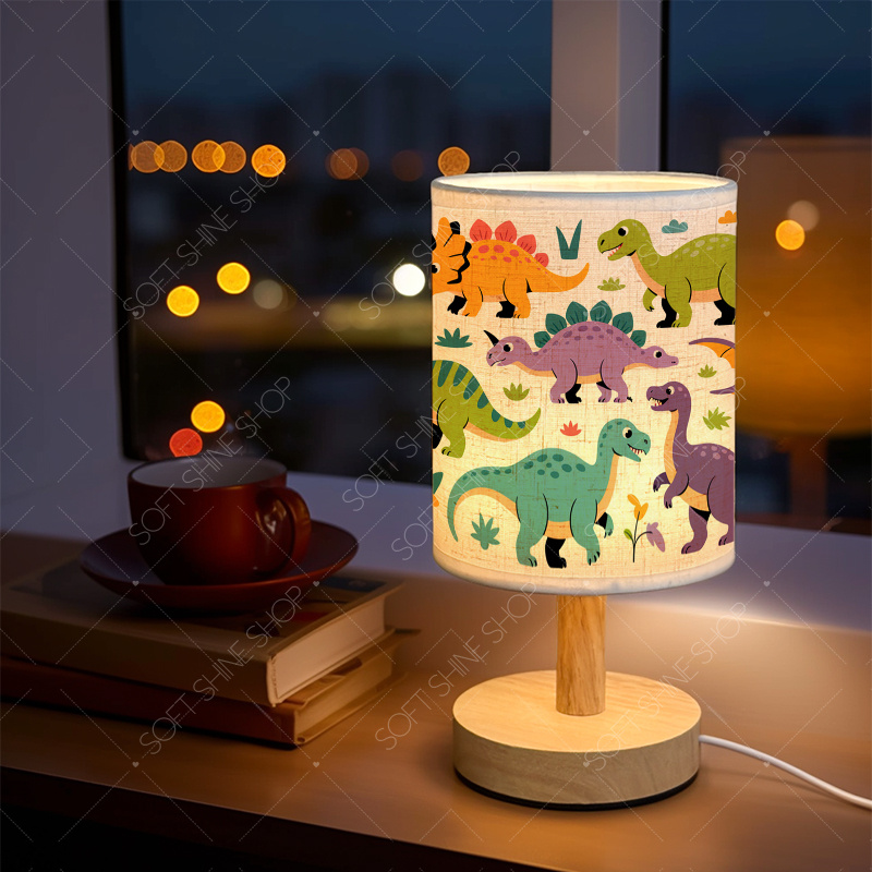 Printed Table Lamp with Fabric Shade, USB-Powered LED Light