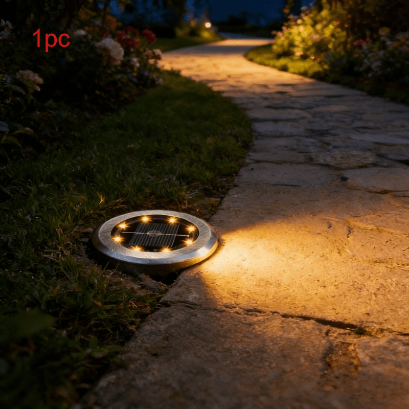 E-shop 8LED solarbetriebene Edelstahl-Erdleuchte, , automatisches Ein-/Ausschalten, warmes Licht, ideal für Garten, Terrasse, Terrassenweg, Rasen,