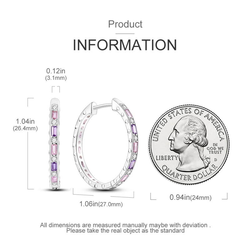 Women's 925 Silvery Elegant Princess Pink-Purple Large Earrings