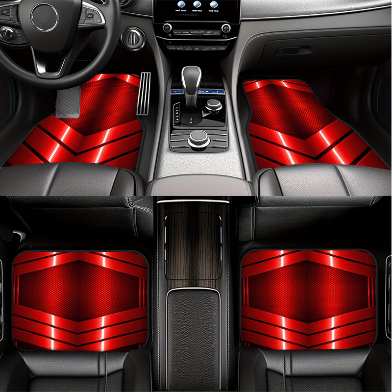 TEMU 2pcs/4pcs Red Metallic Texture Printed Fashion Floor Mats, Wear-resistant And Stable, Non-displacement, Scratch-resistant And Durable, Use,