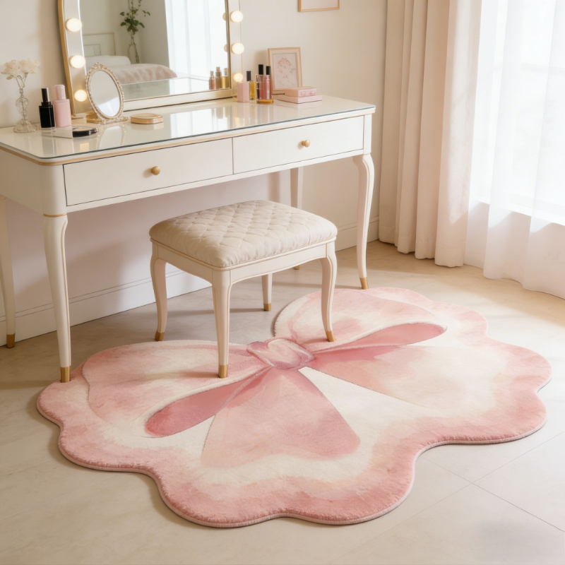 TEMU Sweet Bow Pink Gradient Irregular Faux -soft Carpet, Machine Washable, Easy To Clean, Quick-absorbing, Ins Bedroom Bedside Mat, Living Room Sofa