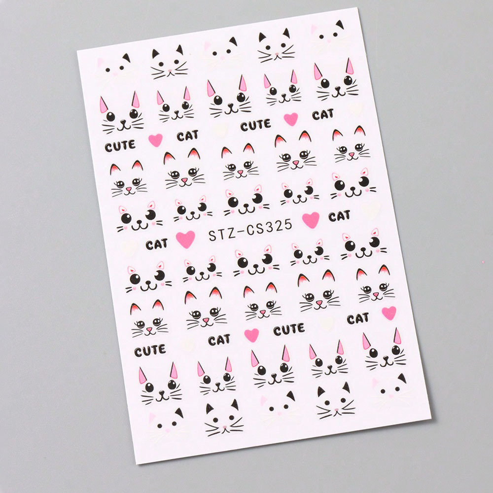 1 Sheet Of Adorable Cat-themed Nail Art Stickers Featuring Line Drawings Of Cats, Perfect For Nail Decoration