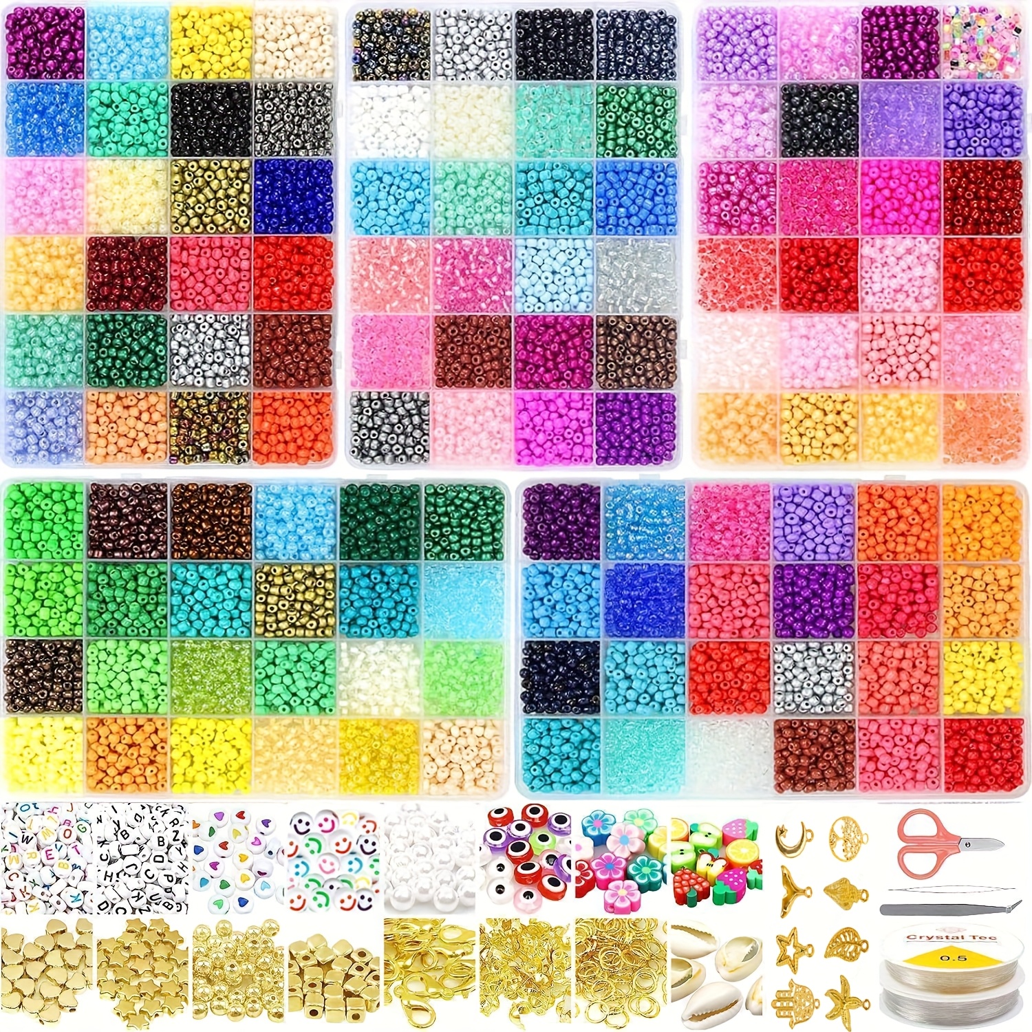 Image of 14400pcs Glass Seed Beads Jewelry Making Kit, 120 Colors 3mm Small Beads Kit Bracelet Beads With Letter Beads Jump Rings& Charms Pendants Bracelets Making Art And