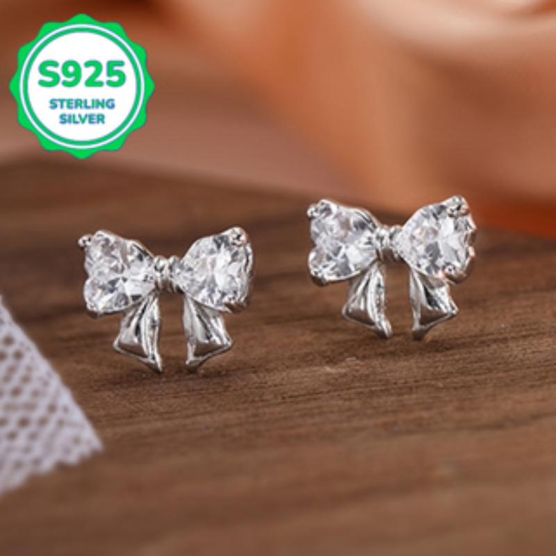 2pc S925 Love Heart Bow Earrings for Women, Cute & Exquisite