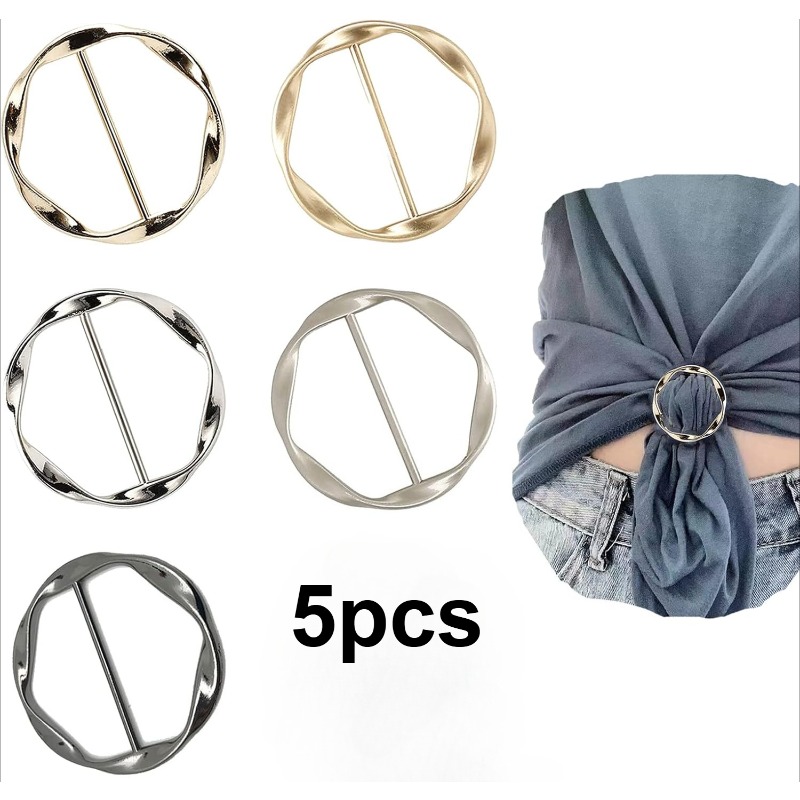 Image of 5pcs Scarf Ring Clip T-shirt Tie Clips For Women Fashion Metal Round Circle Clip Clothing Ring Wrap Holder