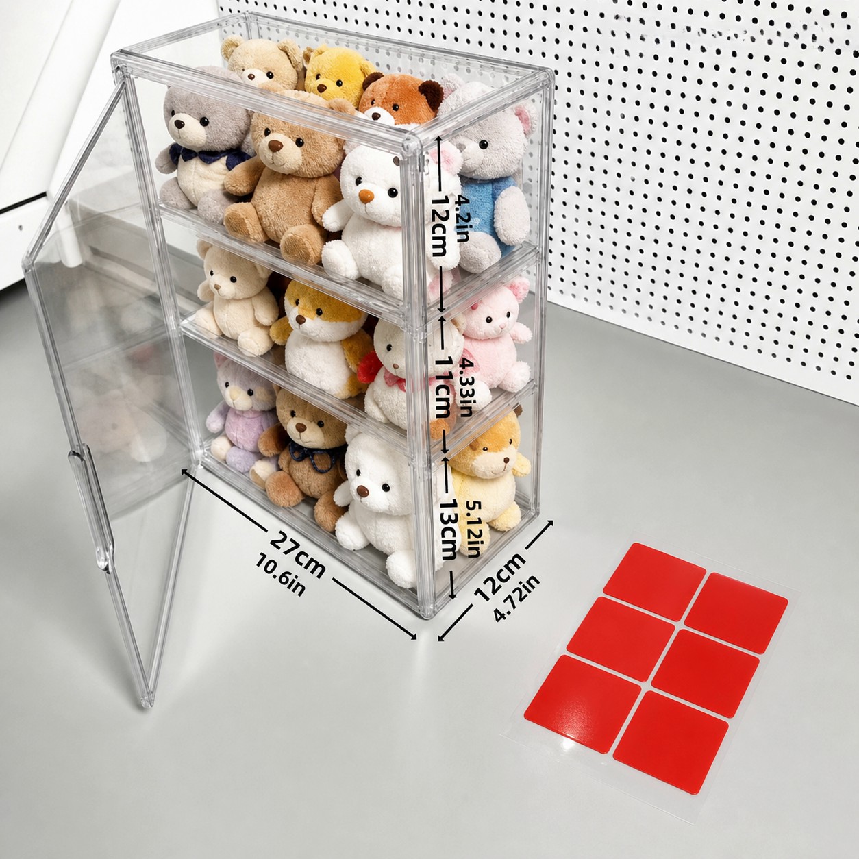 TEMU 3-tier Transparent Display Case With Magnetic Doors, Featuring 2 Dividers And 6 Red Stickers. Heavy-duty Acrylic With Increased Storage Space.