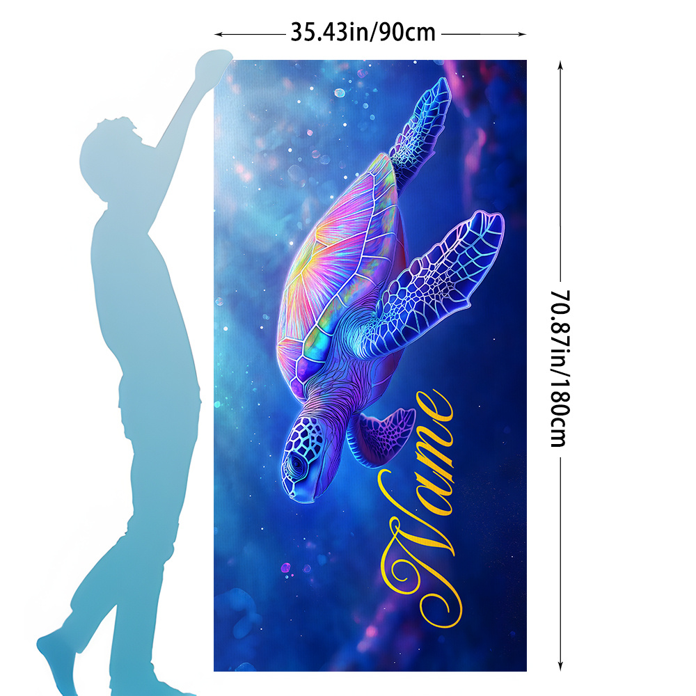 TEMU 1 serviette de plage à motif de tortue colorée, personnalisable avec un nom, en fibre , douce, absorbante, légère, à séchage rapide et super