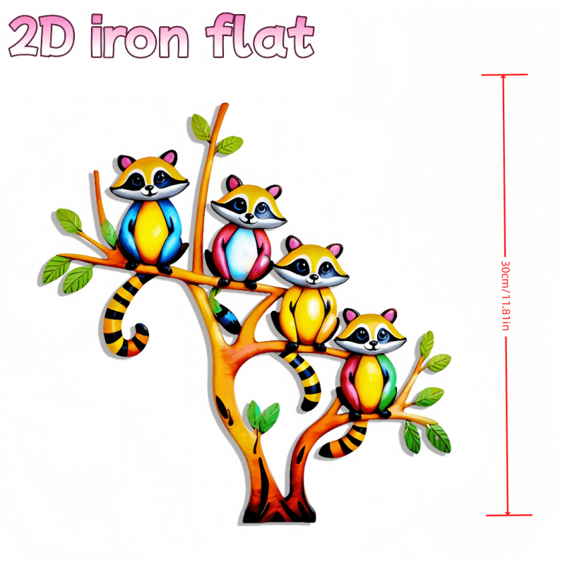 TEMU 2d Flat, 1pc, A Beautiful Metal Wall Art Decoration With Mums And Cute Colored Raccoons - Patio - Garden, Courtyard, Living Room And Bedroom