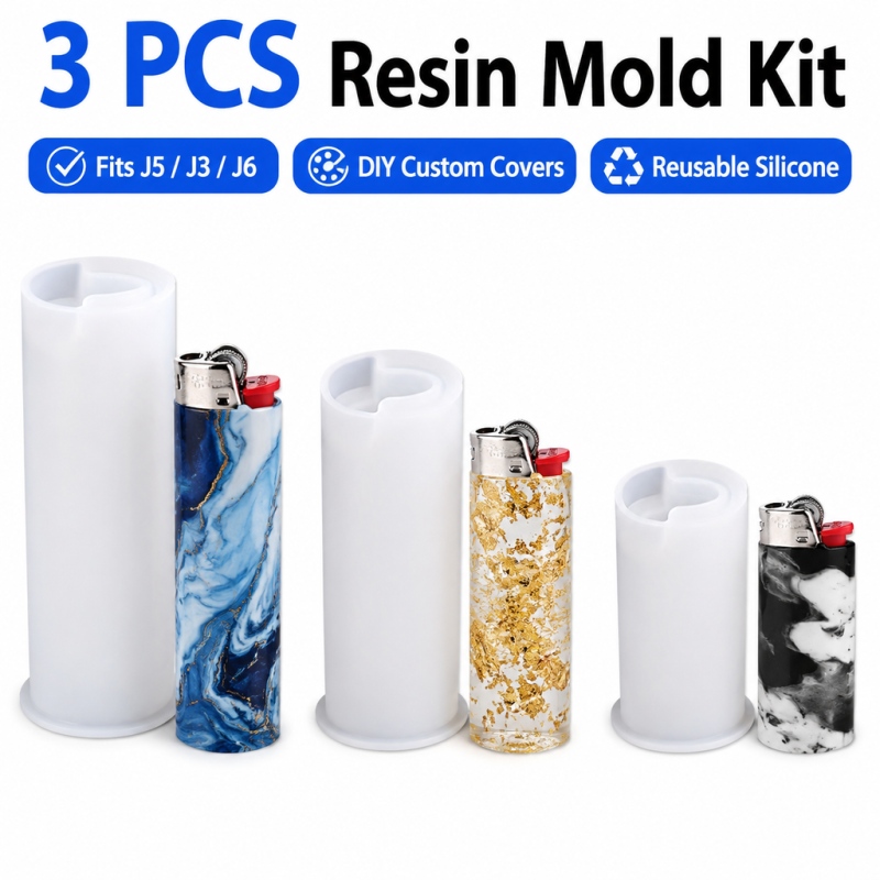 TEMU 3pcs Silicone Resin Lighter Case Mold Set, Protective Cover Casting Molds Compatible With J5 J3 J6, Reusable Epoxy Resin Molds For Lighter