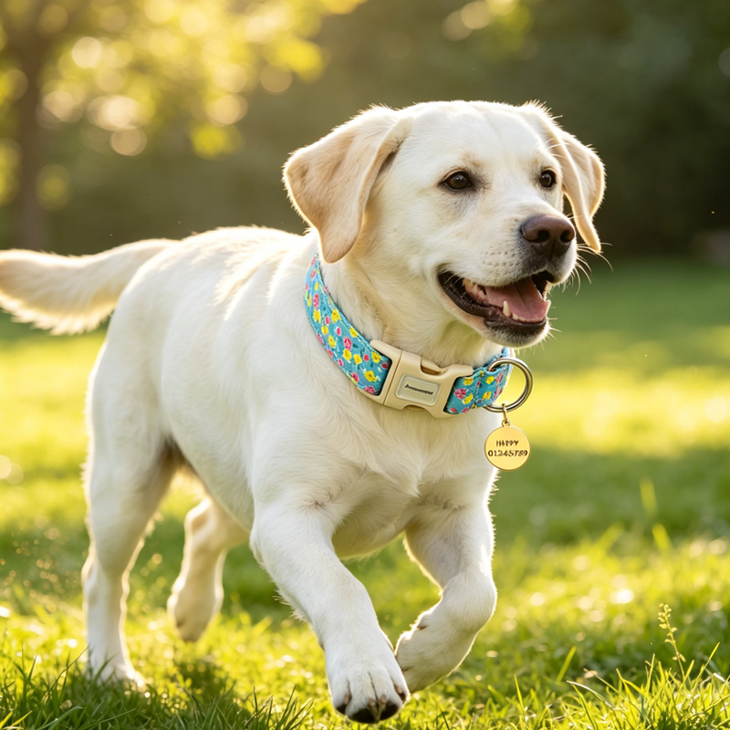Blue Small Floral Pattern Customizable Dog Collar