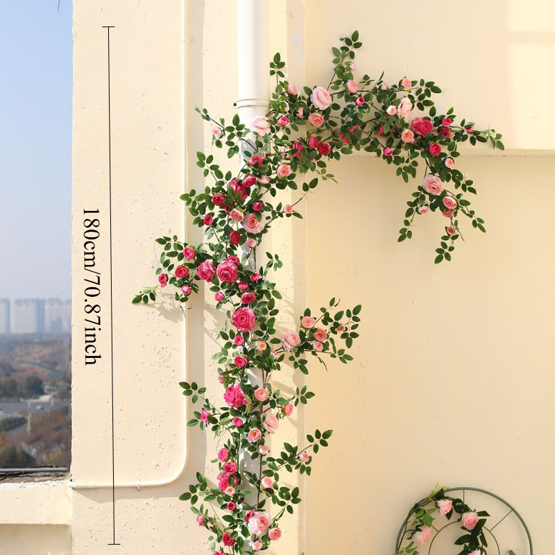 1,8 M Valentinstag-Girlande – Künstliche Tulpen (rosa, Rot, Weiß) Mit Grünen Blättern – Für Kaminsims, Treppe