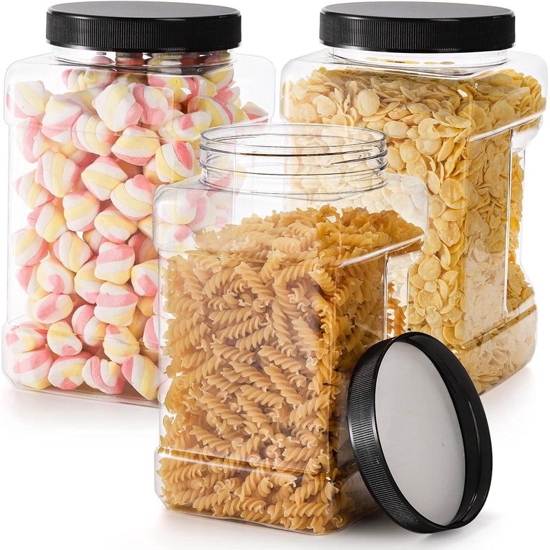 TEMU 3pcs Square Transparent Plastic Containers With Screw-on Lids, Sealed Storage Jars, Reusable Containers, Suitable For Food Storage And