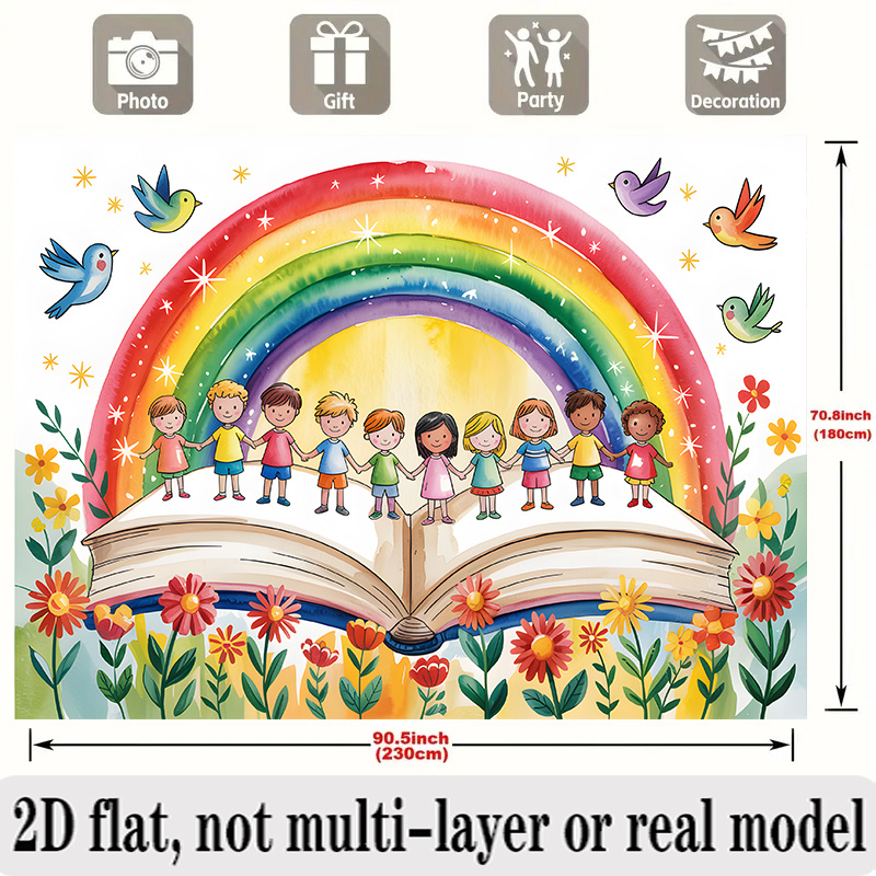 TEMU 2d Flat, 1pc Ysw Reading Book Wall Banner - Multicolor Decor With Alphabet & , Polyester Seasonal Decoration Suitable For Home,, Parties, Themed