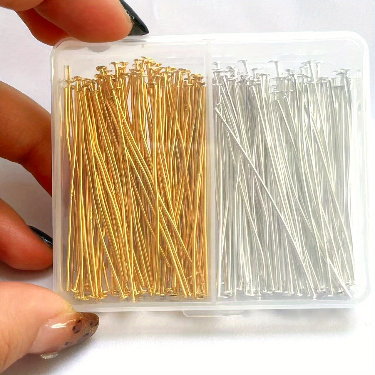 

/200pcs Iron Headed Needles Set, Golden & Silvery Tone, 100pcs Each, Making Supplies, Flat Needle Head, Crafting & Beading Tools