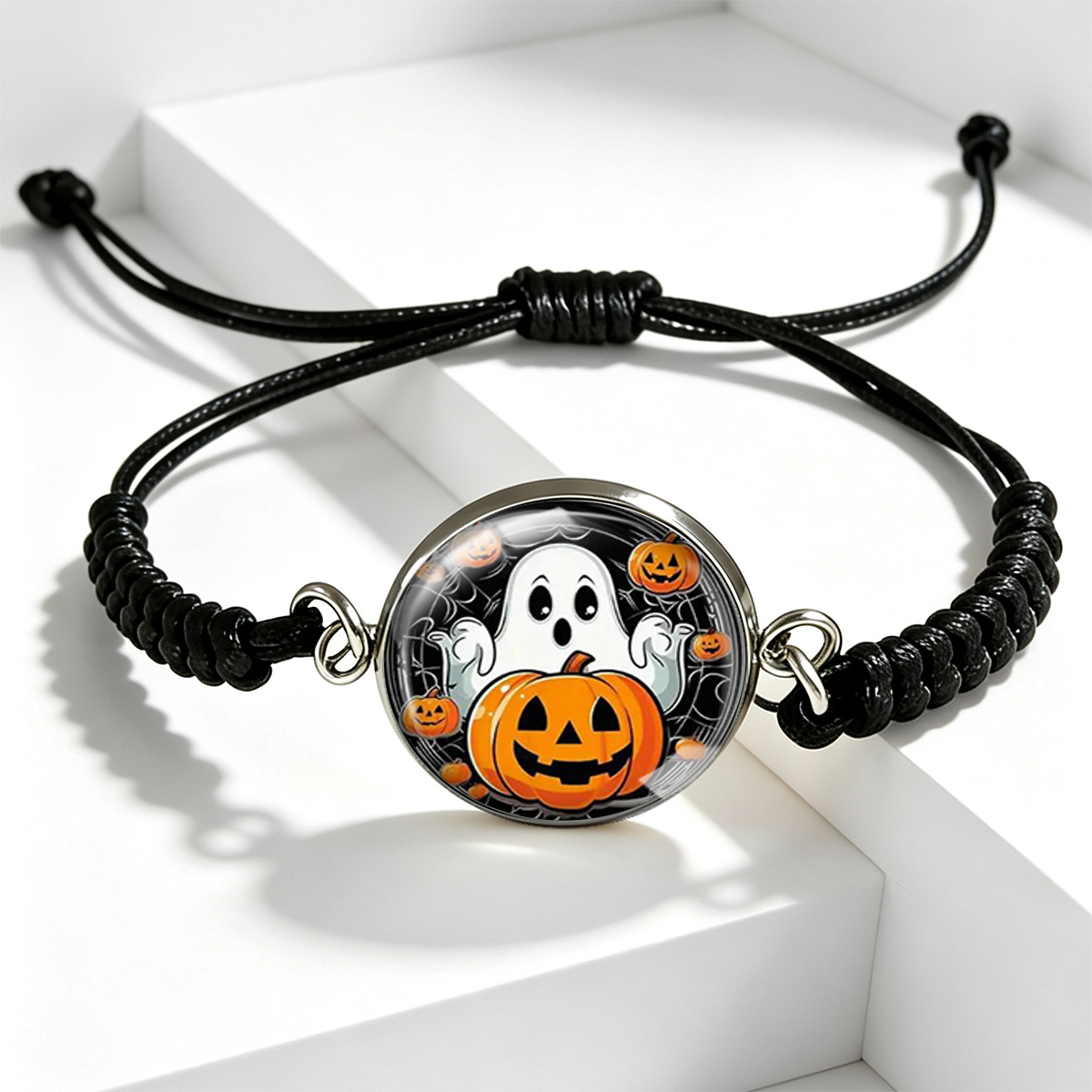 TEMU 1 braccialetto unisex regolabile per Halloween con motivo in vetro , motivo a animati con spaventapasseri, zucca e , , intrecciato