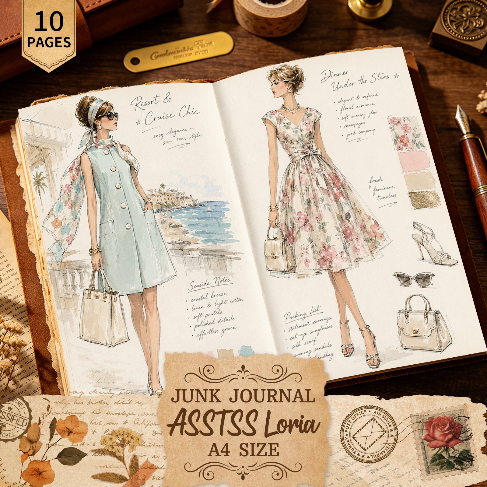 TEMU ASSTSSLORIA 10 feuilles A4 Mode Homme Vêtements Jupes Ensembles Papier Scrapbooking, Journal Junk Artisanal et Papier d'Artisanat Décoratif,