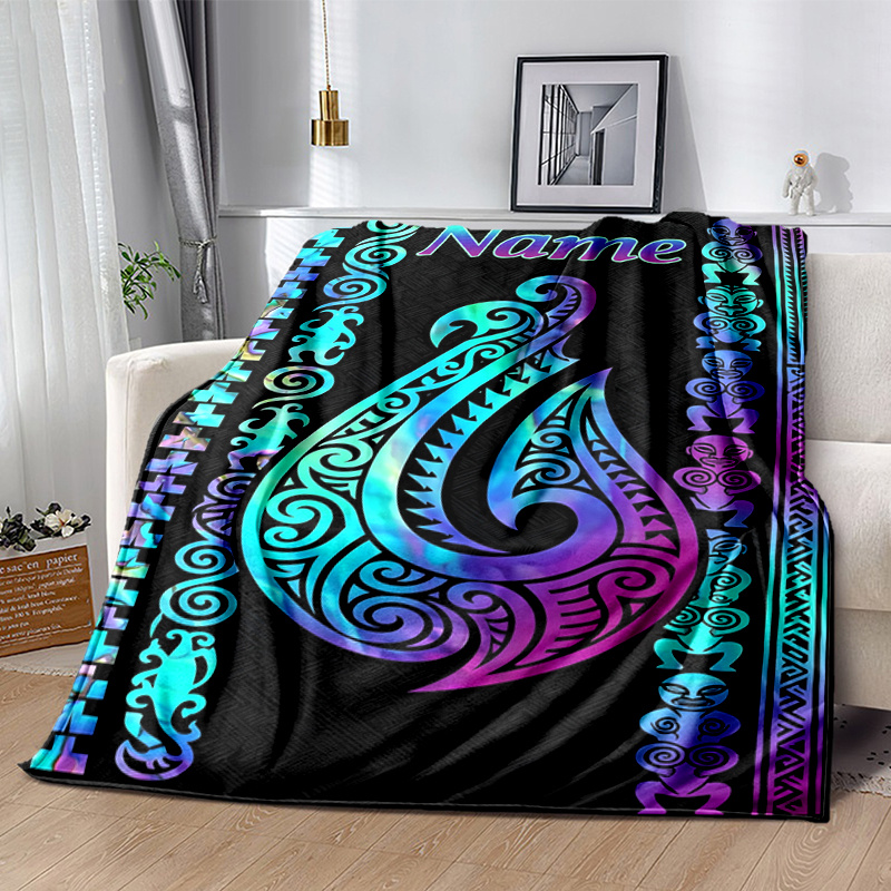 TEMU Maori Tattoo Custom Name Blanket Cozy Flannel Blanket Soft Warm Lightweight For Sofa Bed Office And Travel Ideal Gift Choice