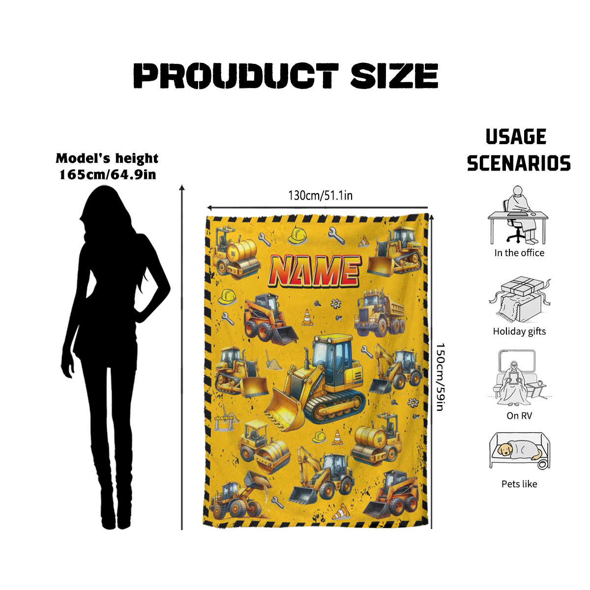 Customizable Name Engineering Vehicle Fleece Blanket