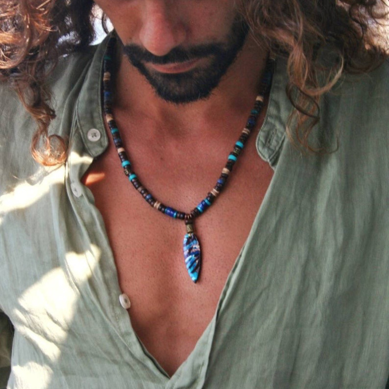 TEMU Basic Men's Jewelry Featuring A National With Beadwork And A Pendant Necklace
