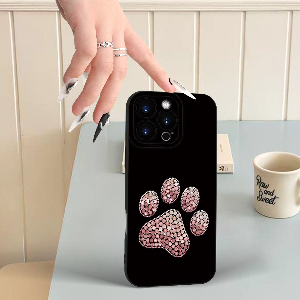 TEMU Adorable Cat Paw Print Black Phone Case For Iphone 16/15/14/13/12/11/7x Xs Xr Plus Pro , With Camera Lens Protection, A High-quality Stylish New