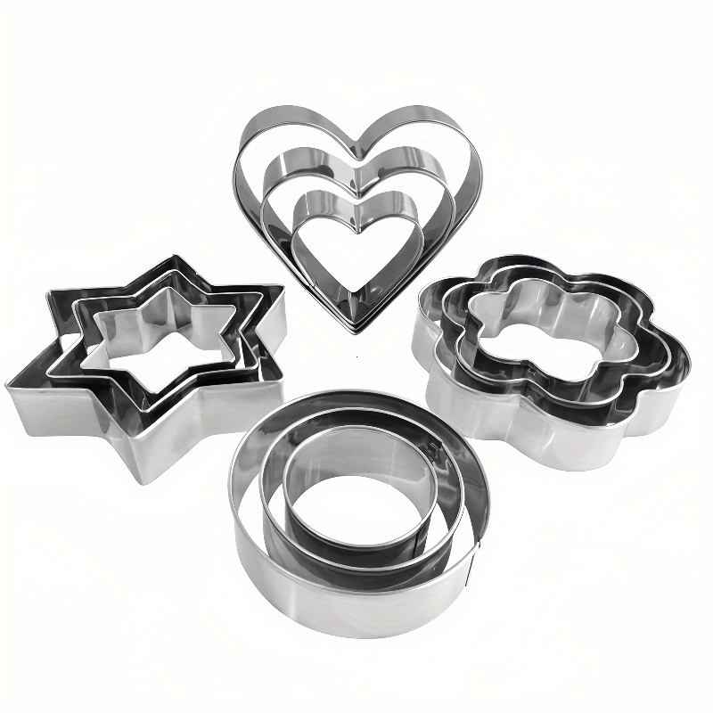 Image of 12pcs Stainless Steel Cookie And Cracker Mold Set - Heart, Star, Round, Flower For Cookie, Pastry, Fruit And Vegetable Molds For Spring And , , Camping Festivals, Outdoor, Christmas Halloween Parties
