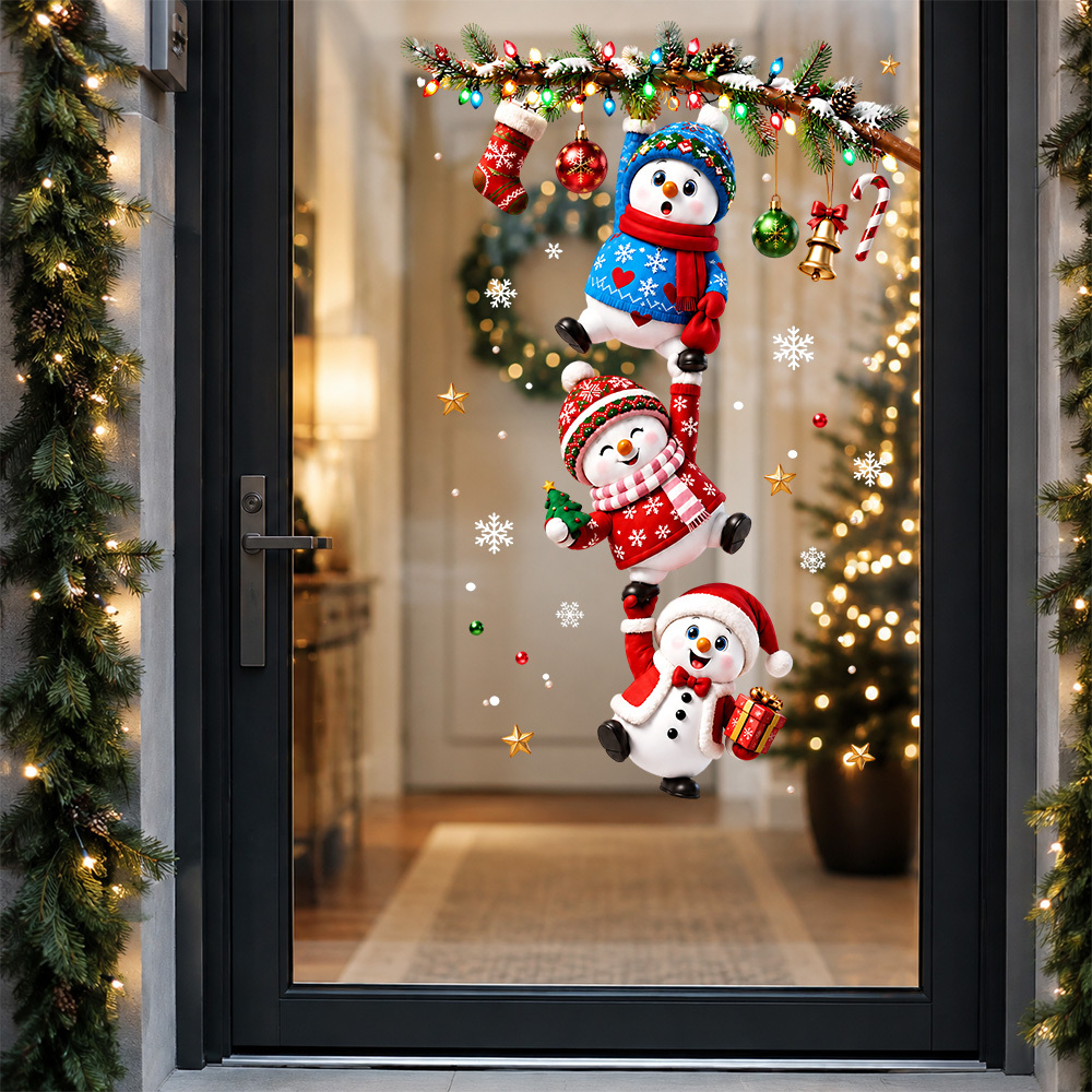 TEMU 1 stuk Kerstmis stapelbare schattige kat raamsticker om op te hangen, dubbelzijdig zichtbaar met schattig rendier, sneeuwpop en pinguïn die aan