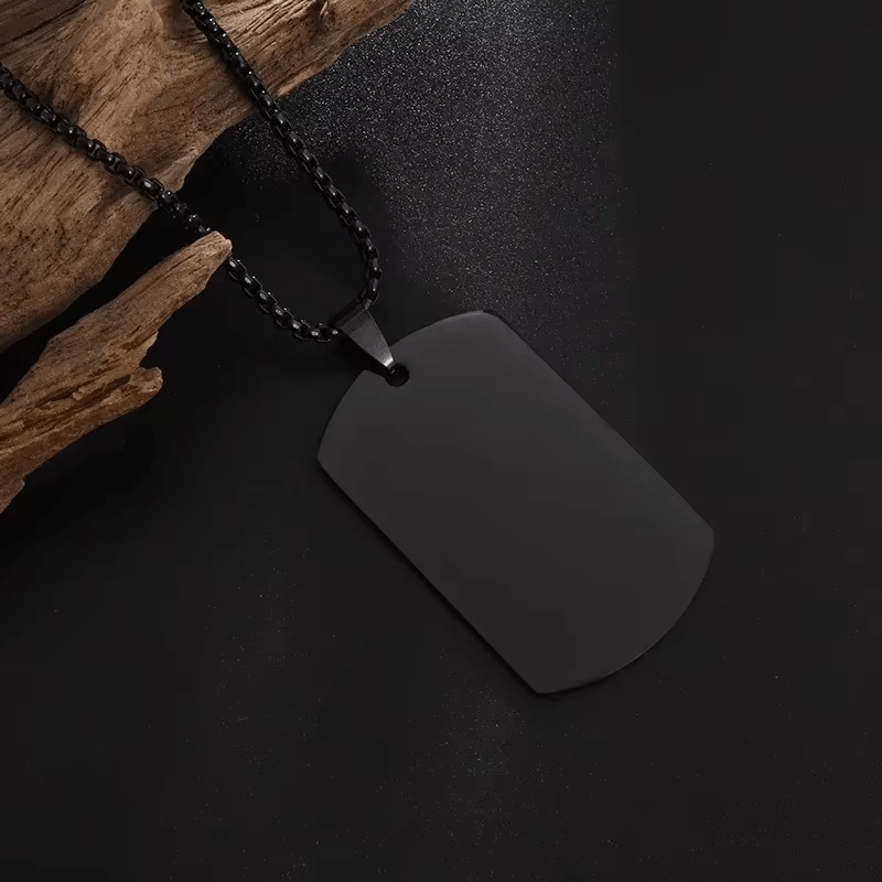 TEMU 1pc Collana con ciondolo a forma di medaglione per cani in acciaio inossidabile, catena con perline quadrate in stile militare , unisex, adatta