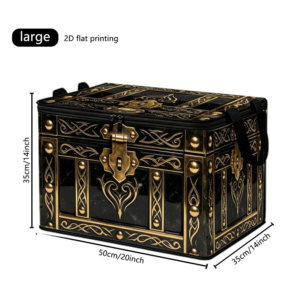 TEMU 2d Flat Black With Golden Gilding European-style Carved Vintage Storage Box. Features A Handle, Zipper, And Dust-proof Design. Household Storage