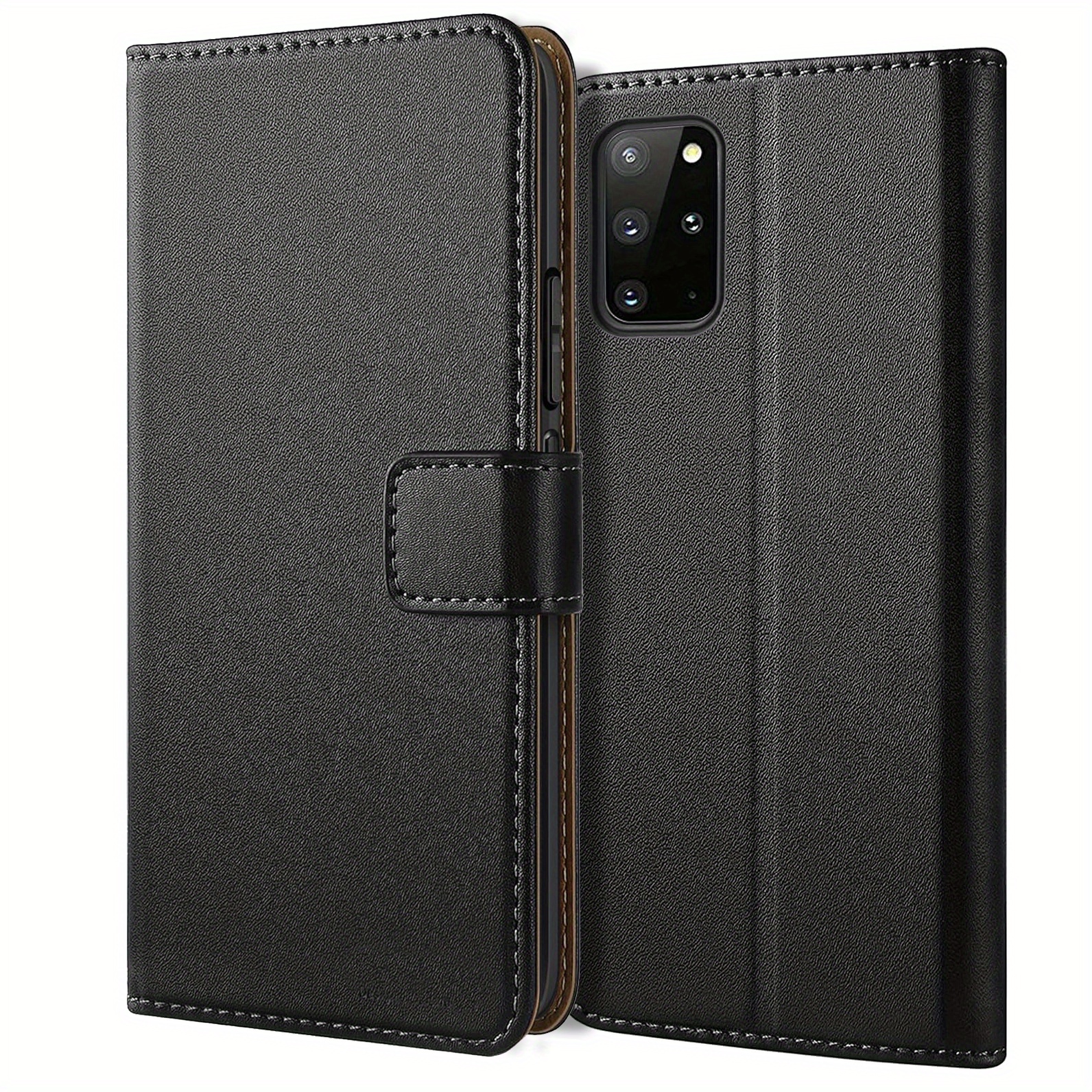 TEMU Phone Case - For Galaxy S20  Plus Wallet Case With Kickstand Black Faux Leather Flip Protective Phone Case Cover