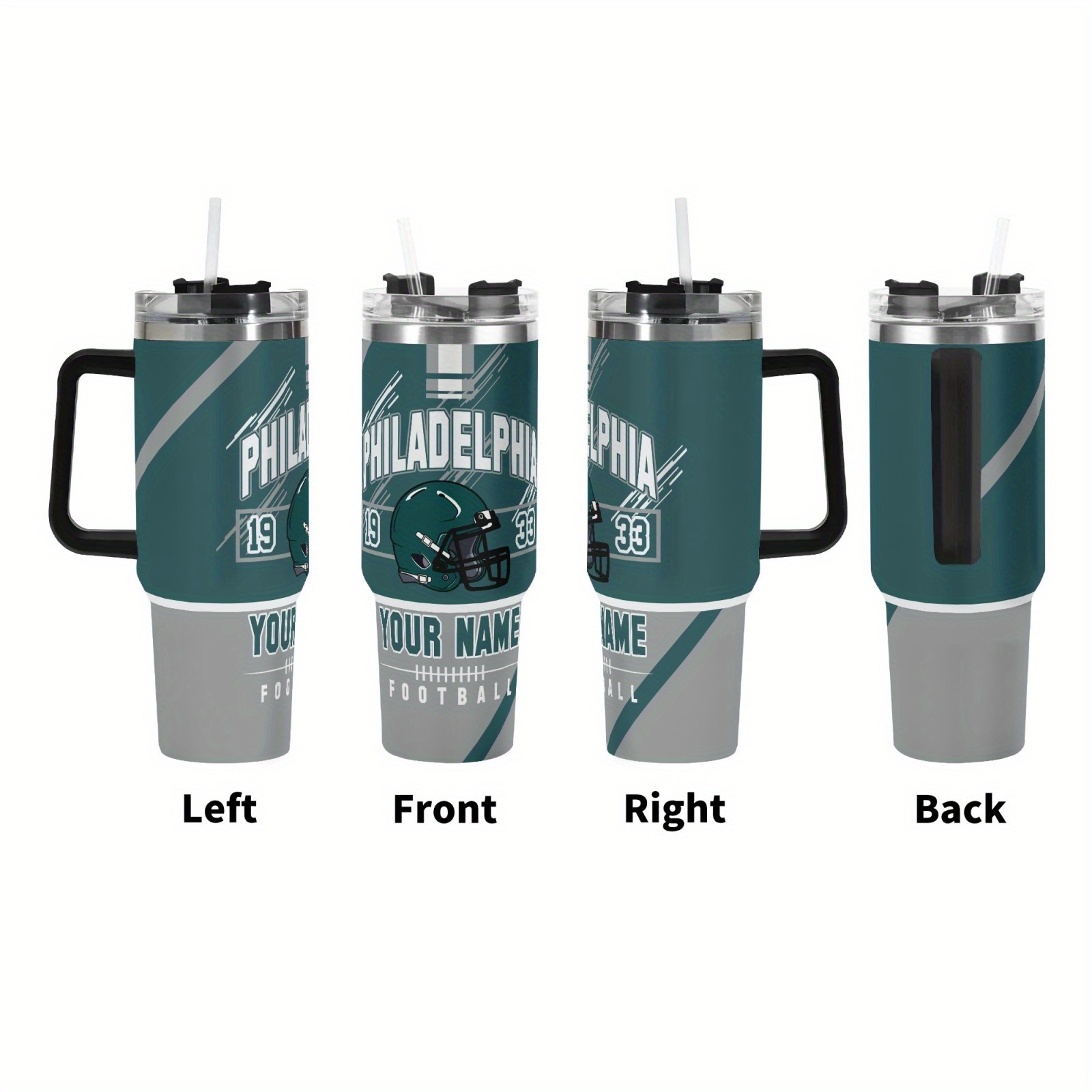 custom 1pc philadelphia football 40oz vacuum cup personalized name with lid straw suitable for cold drinks       travel valentines day easter ramadan mothers day and fathers day gifts for sports fans 0